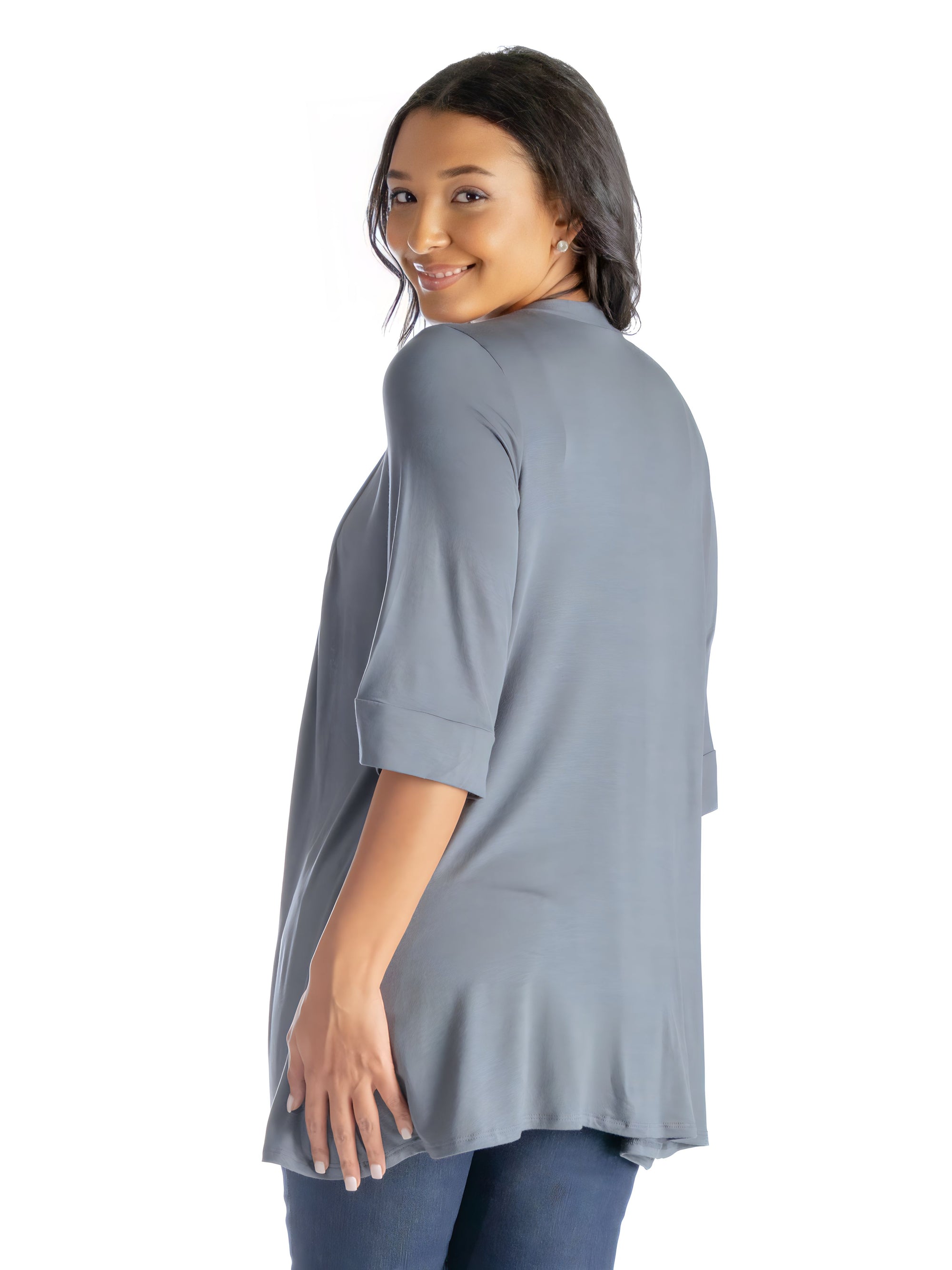 Open Front Elbow Length Sleeve Womens Cardigan