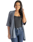 Open Front Elbow Length Sleeve Womens Cardigan