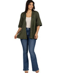 Open Front Elbow Length Sleeve Womens Cardigan