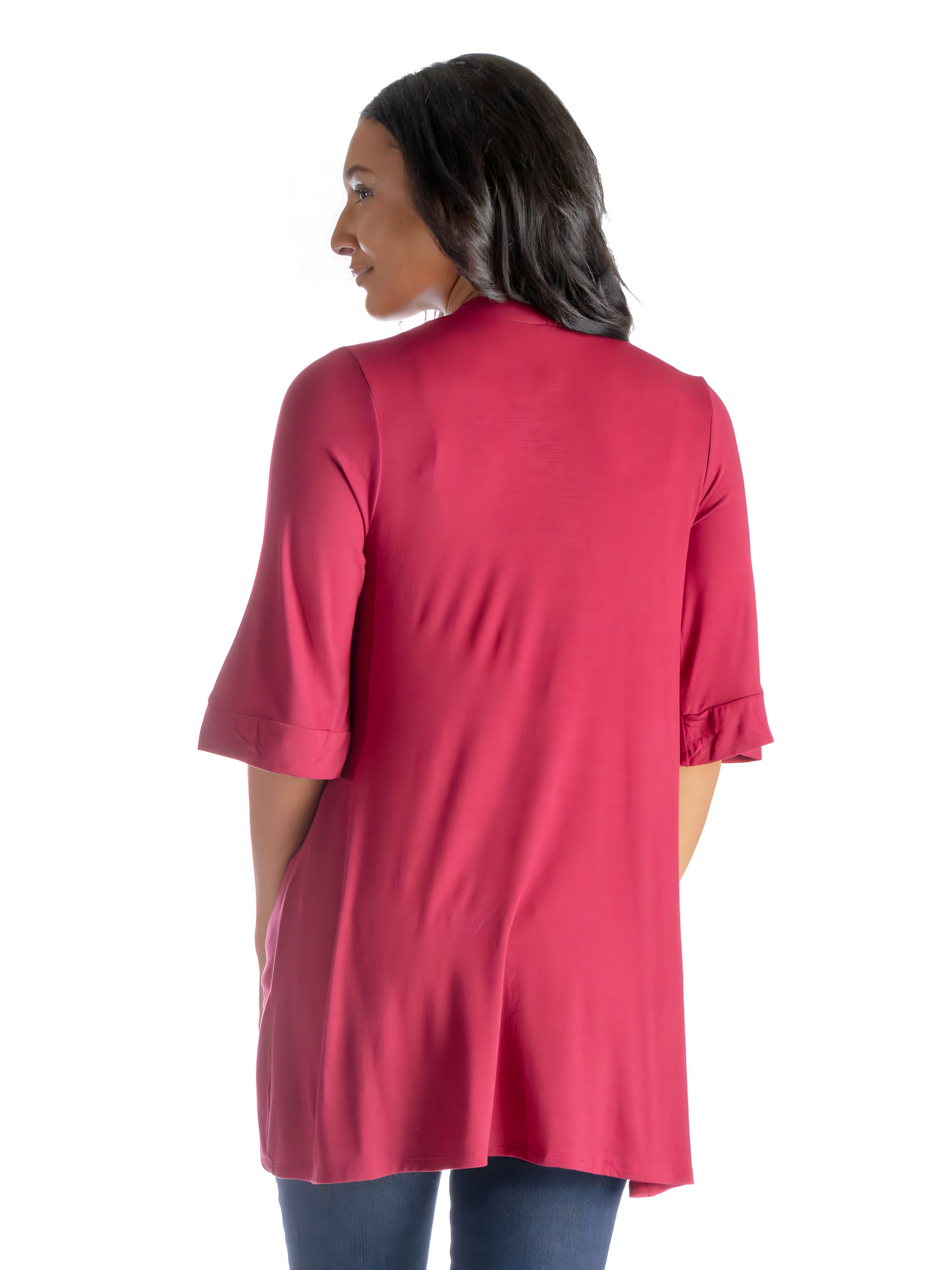 Open Front Elbow Length Sleeve Womens Cardigan