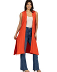 Sleeveless Long Cardigan Vest with Side Slit