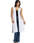 Sleeveless Long Cardigan Vest with Side Slit
