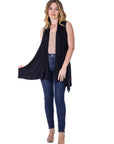 Draped Open Front Sleeveless Cardigan Vest
