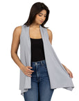 Draped Open Front Sleeveless Cardigan Vest