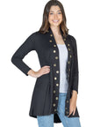 Long Sleeve Mid Thigh Open Front Cardigan with Grommet Details