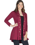 Long Sleeve Mid Thigh Open Front Cardigan with Grommet Details