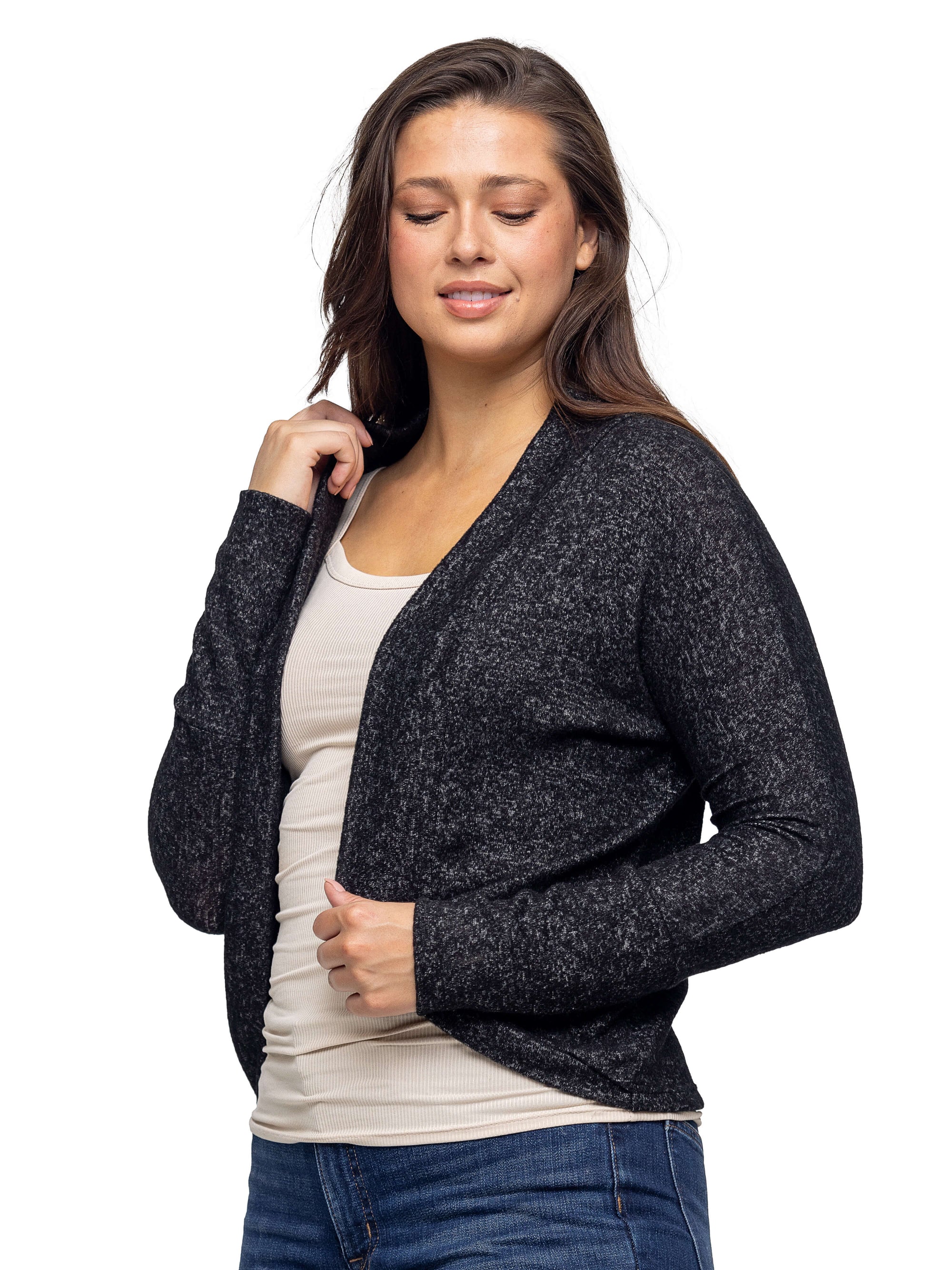 Curved Hem Open Front Long Womens Bolero Shrug