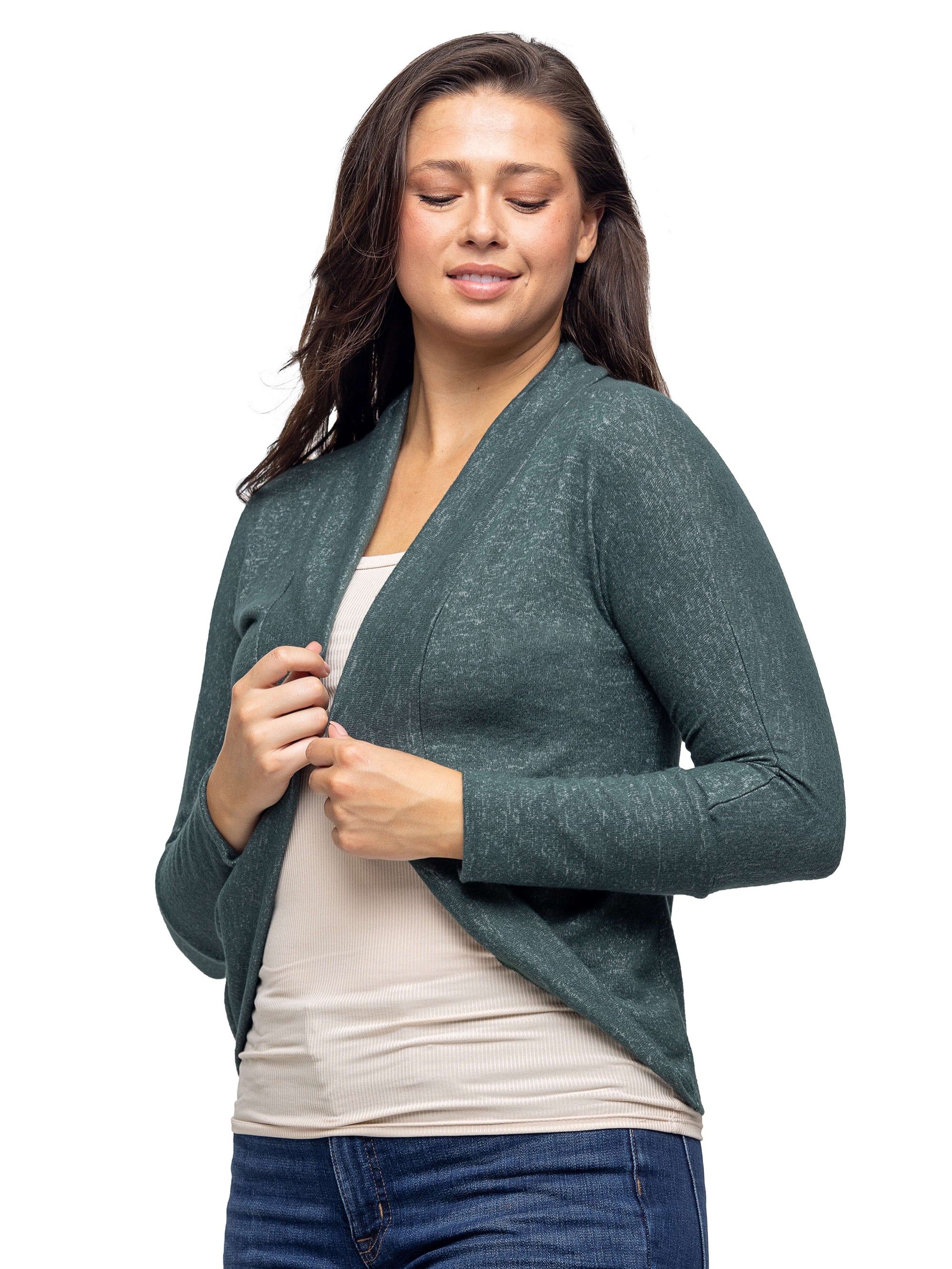 Curved Hem Open Front Long Womens Bolero Shrug