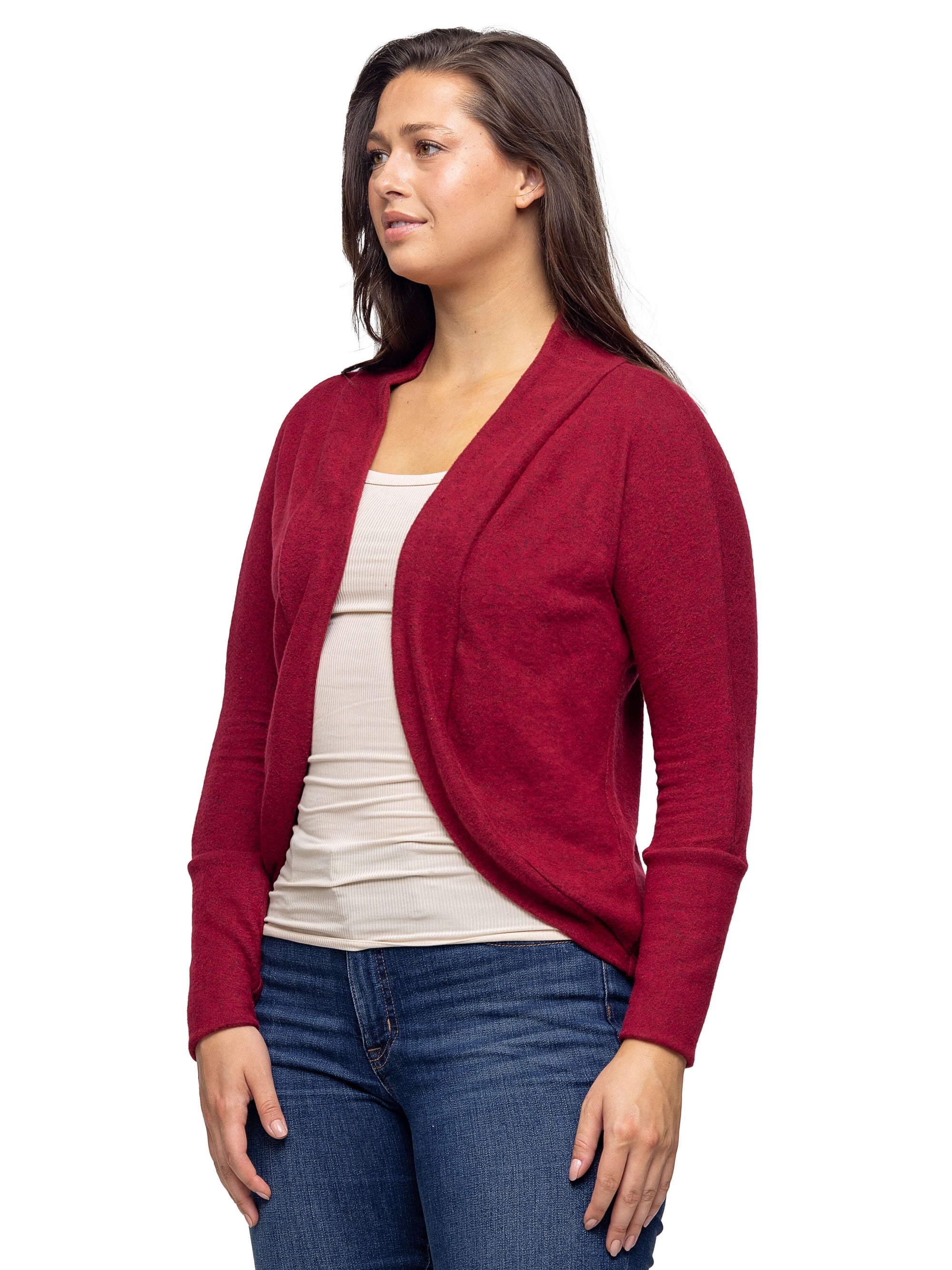 Curved Hem Open Front Long Womens Bolero Shrug