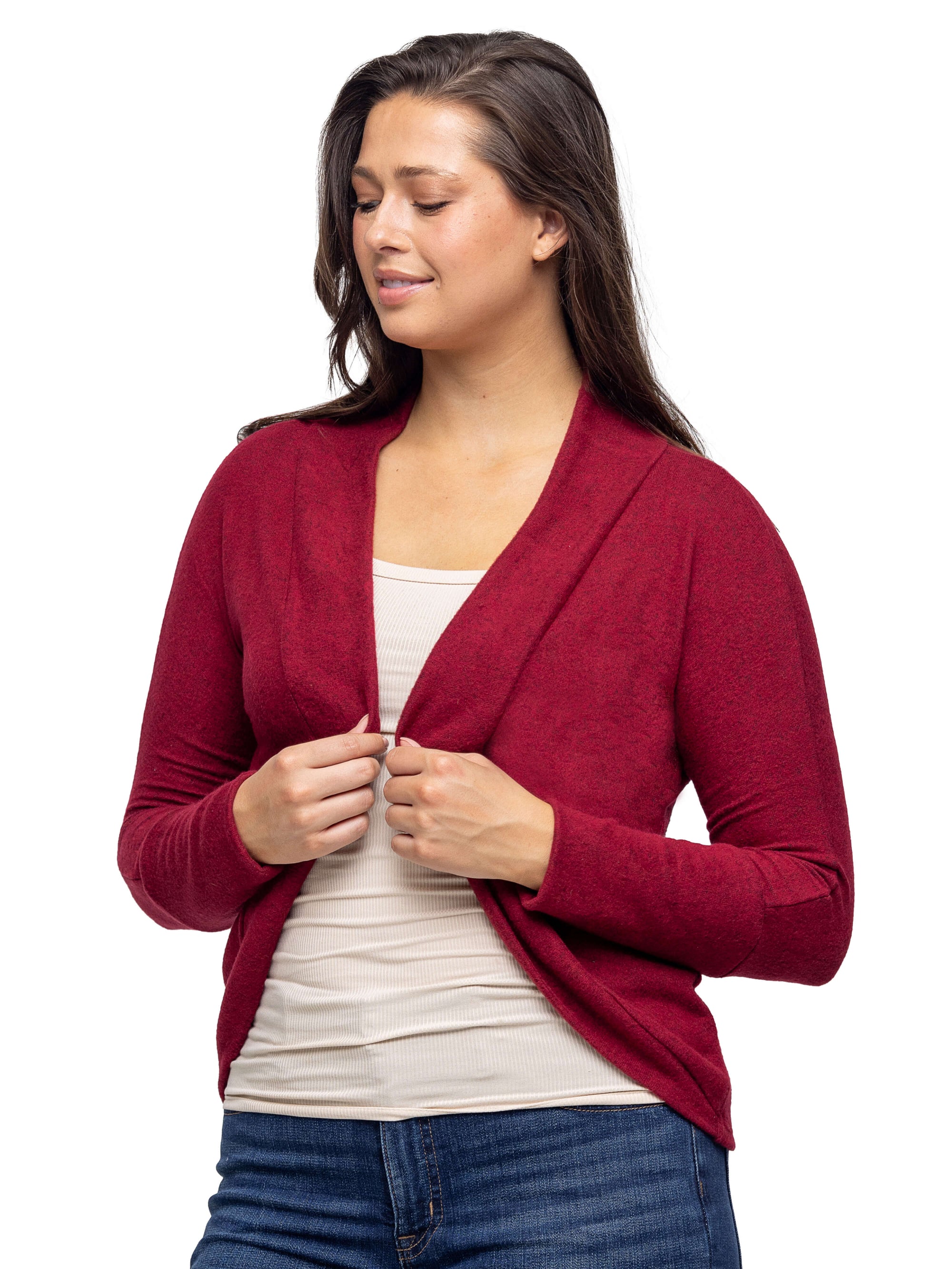 Curved Hem Open Front Long Womens Bolero Shrug