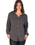 Ribbed Button Up Long Sleeve Collared Shirt Jacket