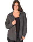 Ribbed Button Up Long Sleeve Collared Shirt Jacket