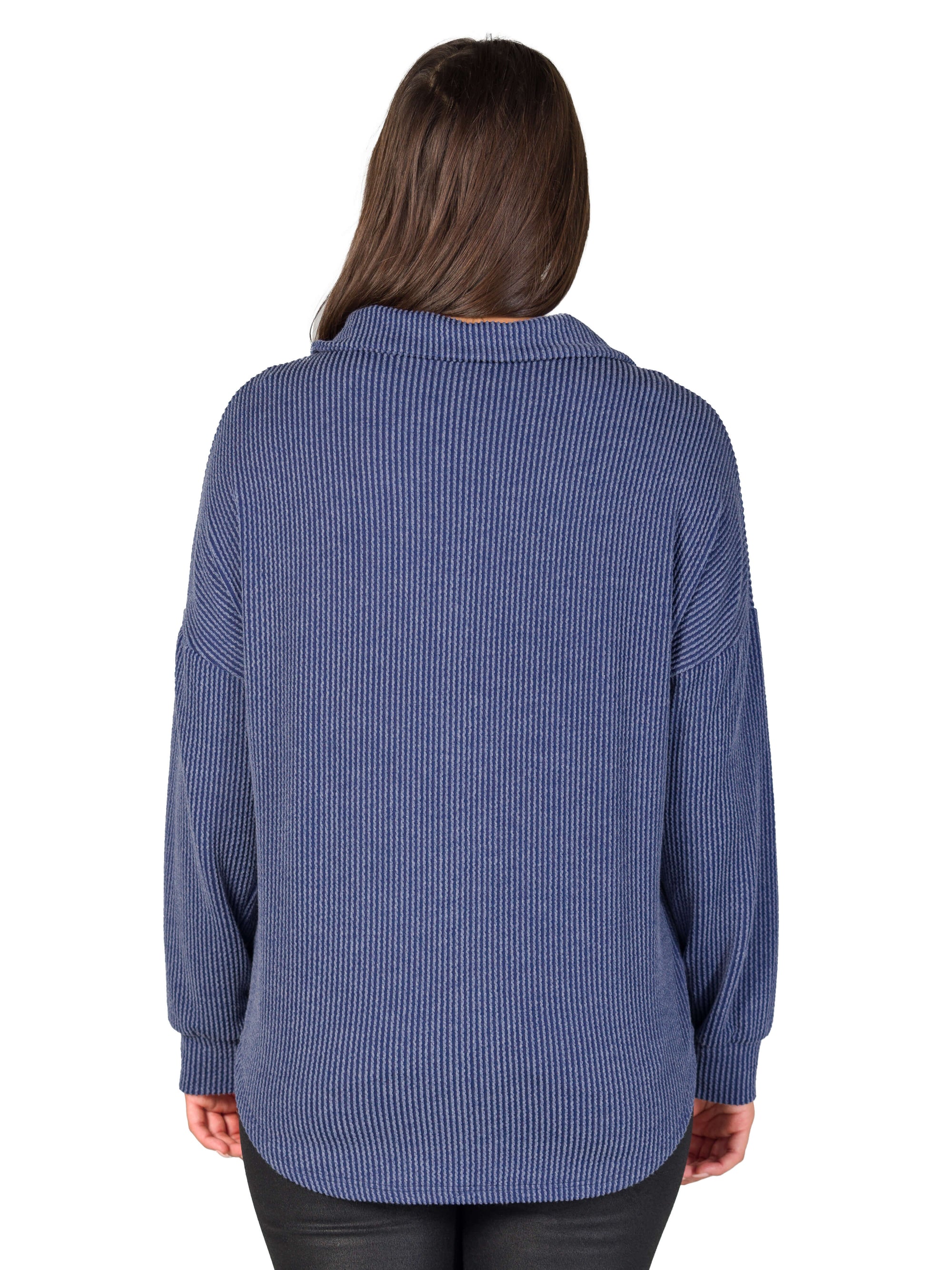 Ribbed Button Up Long Sleeve Collared Shirt Jacket