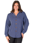 Ribbed Button Up Long Sleeve Collared Shirt Jacket