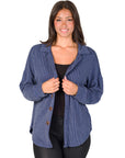 Ribbed Button Up Long Sleeve Collared Shirt Jacket