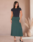 Womens Elastic Waist Solid Color Maxi Skirt