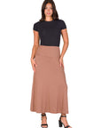 Womens Elastic Waist Solid Color Maxi Skirt
