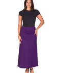Womens Elastic Waist Solid Color Maxi Skirt