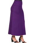 Womens Elastic Waist Solid Color Maxi Skirt
