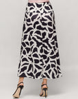 24seven Comfort Apparel Womens Black and White Print Elastic Waist A Line Maxi Skirt