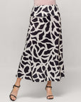 24seven Comfort Apparel Womens Black and White Print Elastic Waist A Line Maxi Skirt