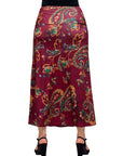 Wine Print Elastic Waist A Line Maxi Skirt