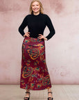 Wine Print Elastic Waist A Line Maxi Skirt