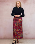 Wine Print Elastic Waist A Line Maxi Skirt