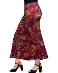 Wine Print Elastic Waist A Line Maxi Skirt