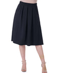 Elastic Waist Pleated Knee Length Pocket Skirt