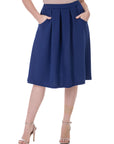 Elastic Waist Pleated Knee Length Pocket Skirt