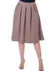 Elastic Waist Pleated Knee Length Pocket Skirt