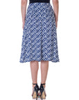Navy Print Elastic Waist Pleated Knee Length Pocket Skirt