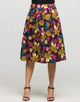 24seven Comfort Apparel Purple Floral Elastic Waist Pocket Midi Skirt