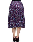 Purple Print Elastic Waist Pocket Midi Skirt
