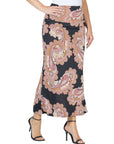 Womens Black Paisley Print Foldover Maxi Skirt