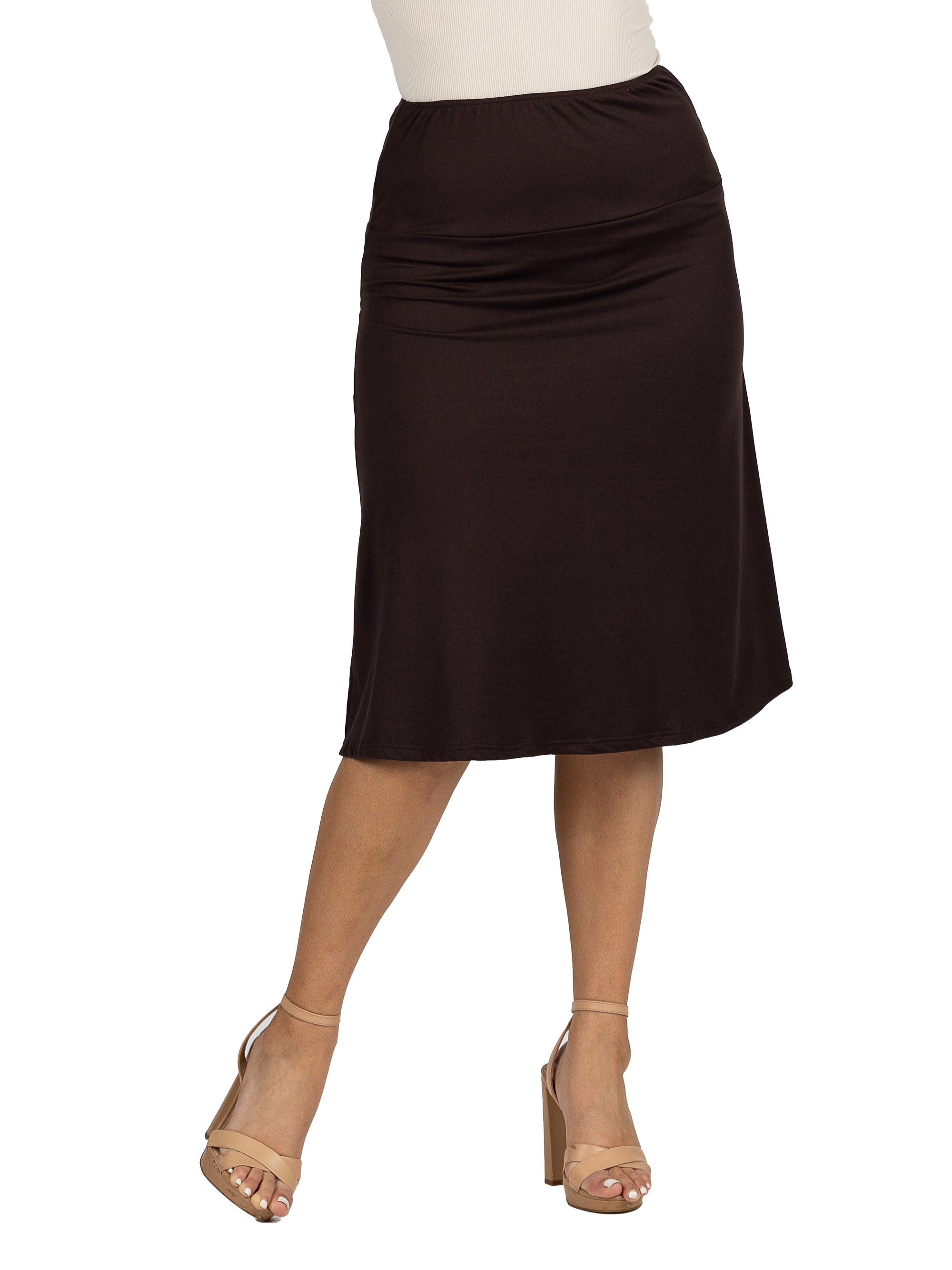 A Line Elastic Waist Knee Length Skirt