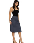 A Line Elastic Waist Knee Length Skirt
