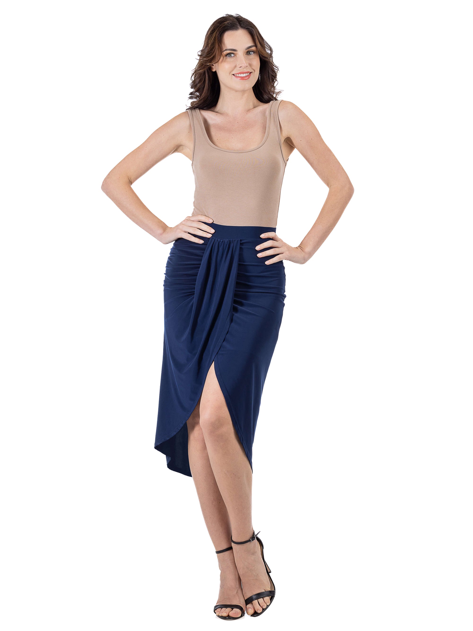 Solid Color Knee Length Tulip Skirt