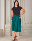 Elegant Accordion Pleated Elastic Waistband Party Midi Skirt
