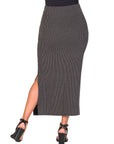 Ribbed Knit Side Slit Elastic Waist Maxi Skirt