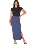 Ribbed Knit Side Slit Elastic Waist Maxi Skirt