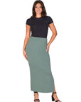 Ribbed Knit Side Slit Elastic Waist Maxi Skirt