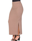 Ribbed Knit Side Slit Elastic Waist Maxi Skirt