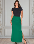Versatile Side Slit Elastic Waist Maxi Skirt