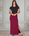 Versatile Side Slit Elastic Waist Maxi Skirt