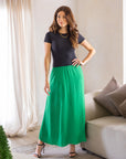 24seven Comfort Apparel Womens Elastic Waist A Line Maxi Skirt