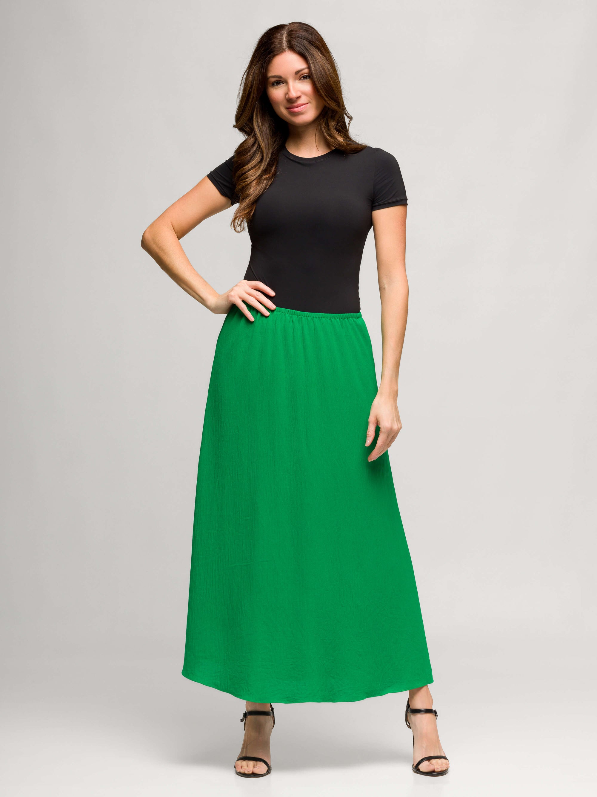24seven Comfort Apparel Womens Elastic Waist A Line Maxi Skirt