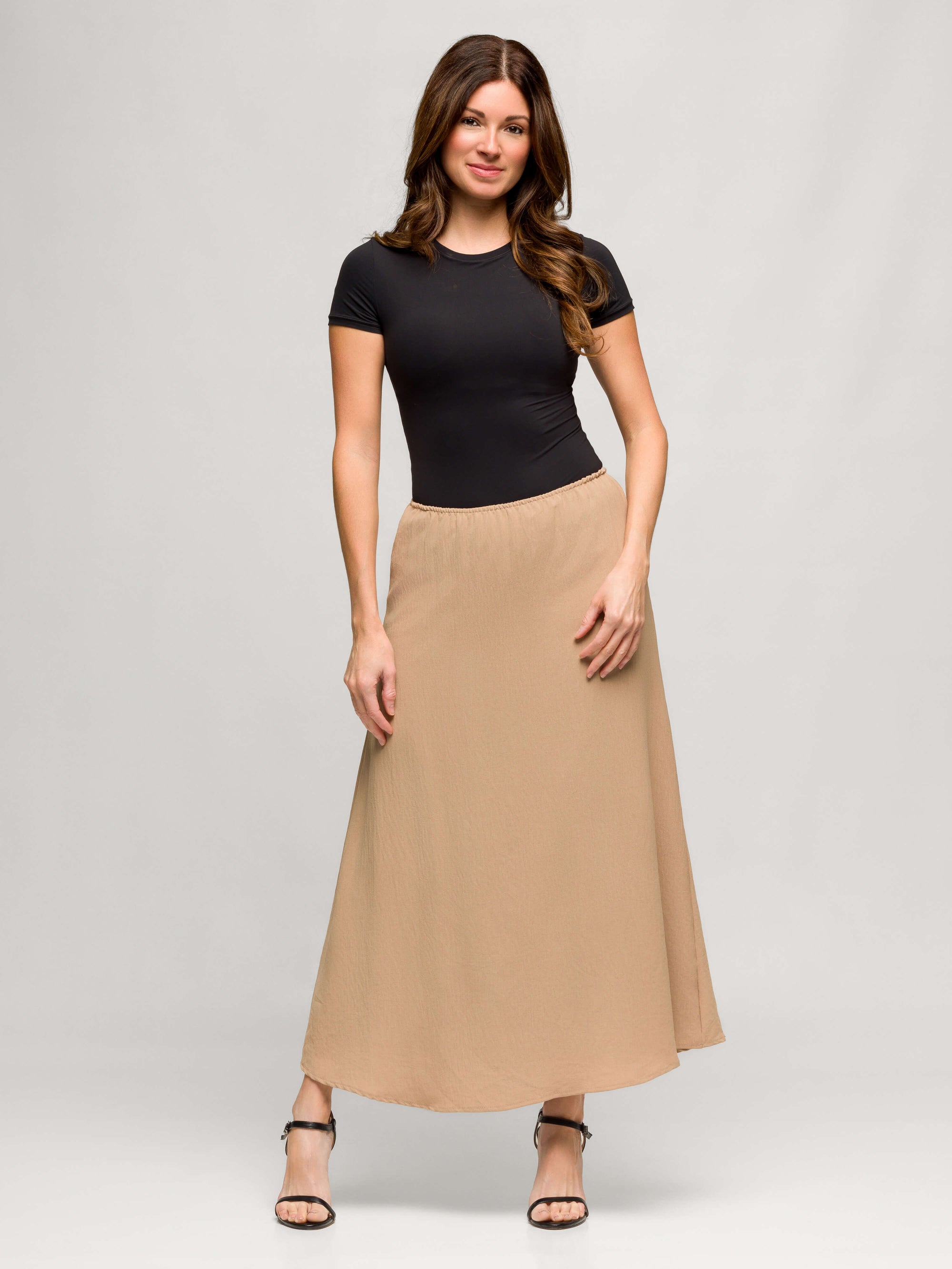 24seven Comfort Apparel Womens Elastic Waist A Line Maxi Skirt