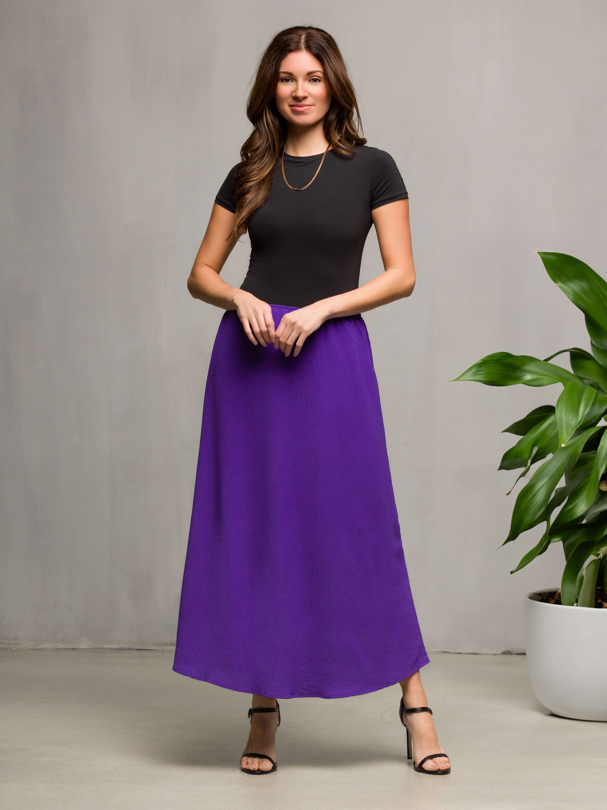 24seven Comfort Apparel Womens Elastic Waist A Line Maxi Skirt
